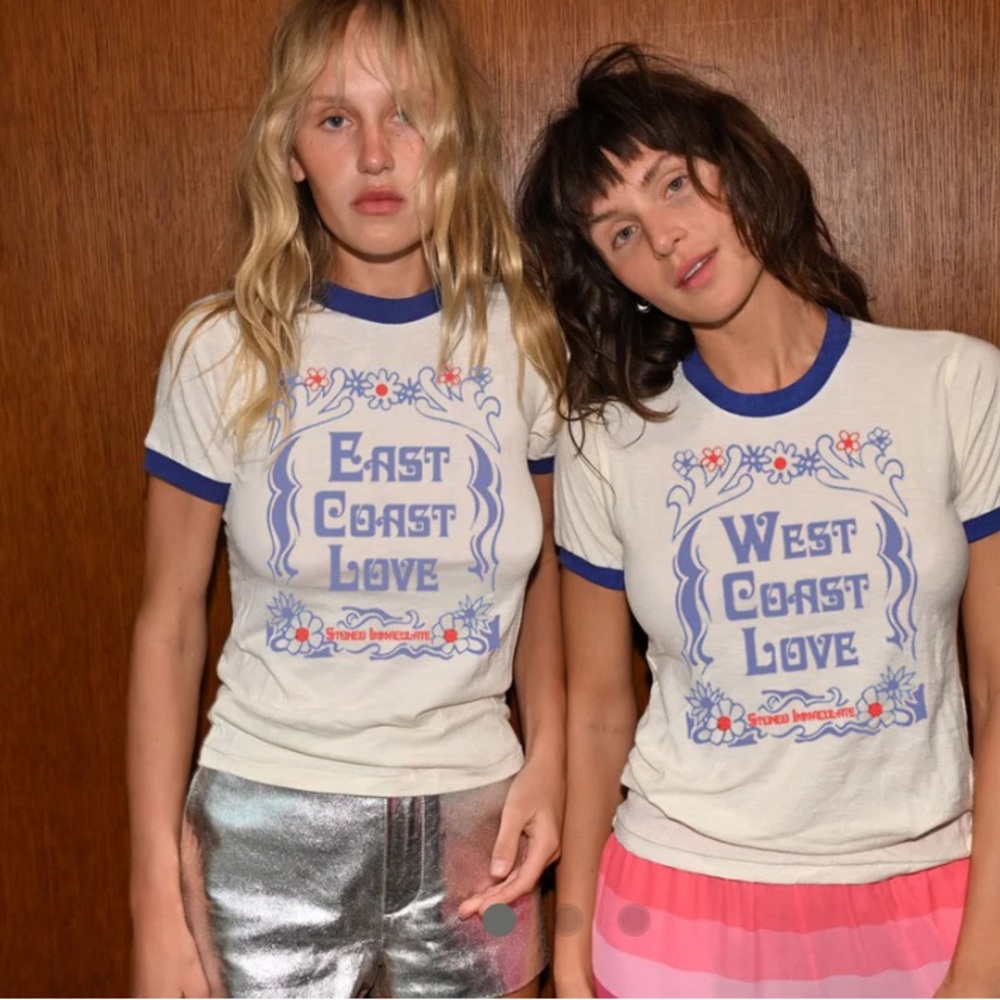 Stoned Immaculate East Coast Love Ringer Cream and Blue Graphic Tee - Picture 4 of 5